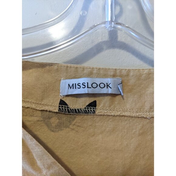 Miss Look Womens V Neck Cat Print T Shirt Dress Beige Summer Casual Comfy Sz L - Picture 8 of 9